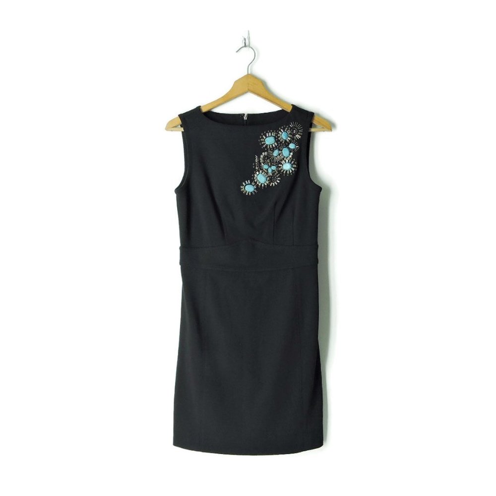 Tory Burch dress XS black turquoise blue embellished logo zip elegant classy - Picture 2 of 10